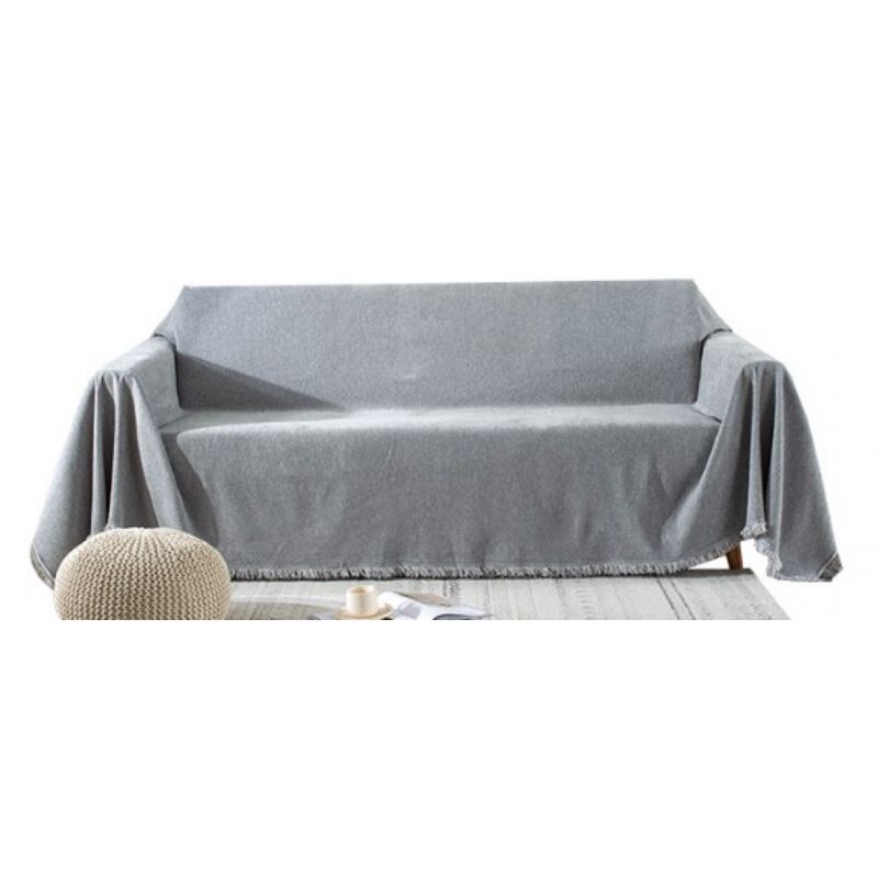 foto del prodotto sollbry copridivano lavabile per cani, copridivano, copridivano in morbida ciniglia con pompon grigio chiaro, 180 x 90 cm 