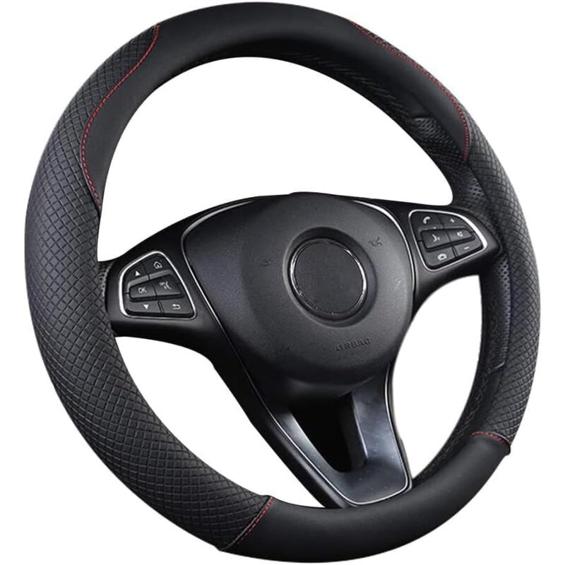 foto del prodotto sollbry coprivolante per auto, in pelle 38 cm, antiscivolo, traspirante, in fibra di carbonio, elastico, professionale, universale nero e rosso