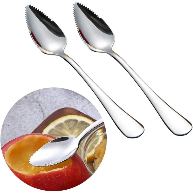 foto del prodotto sollbry cucchiai da dessert in acciaio inox per pompelmo, adatti per mele, kiwi, papaya, arance e gelato argento 