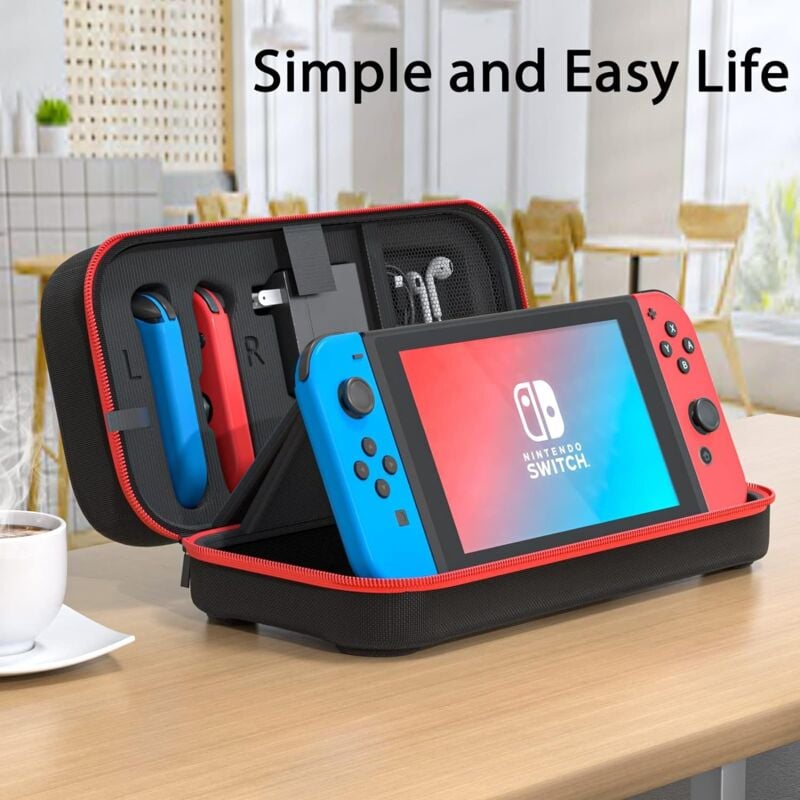 foto del prodotto sollbry custodia da trasporto compatibile con nintendo switch oled adatta per joy con e adattatore ca, custodia rigida portatile per il trasporto
