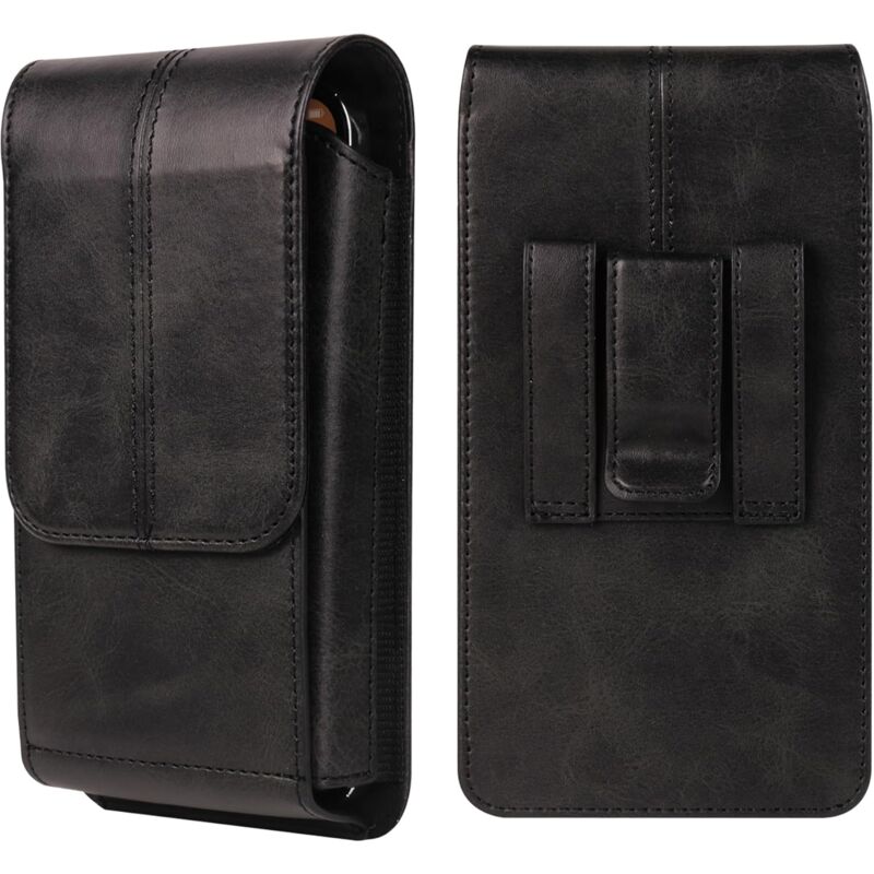 foto del prodotto sollbry custodia in pelle per telefono con passante per cintura, marsupio per cellulare da uomo, nero, marsupio verticale in pelle per cellulare da
