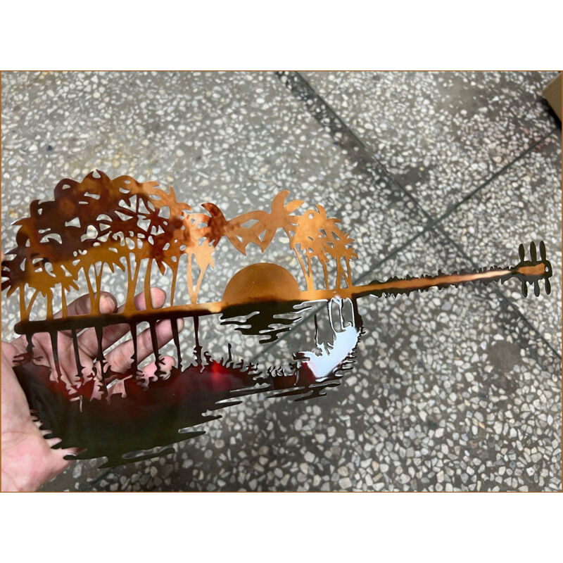 foto del prodotto sollbry decorazione da parete a forma di chitarra in metallo, regali musicali, decorazione da parete a tema musicale, decorazione al tramonto,