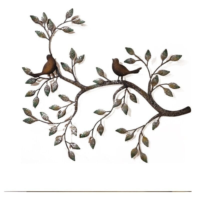foto del prodotto sollbry decorazione da parete a forma di uccello, coppia di uccelli innamorati sui rami, scultura in metallo da appendere alla parete, decorazione