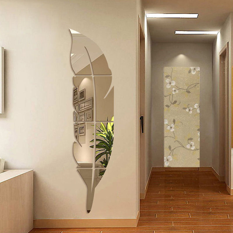 foto del prodotto sollbry decorazione da parete autoadesiva a forma di piuma in specchio acrilico 3d, 7318 cm, argento