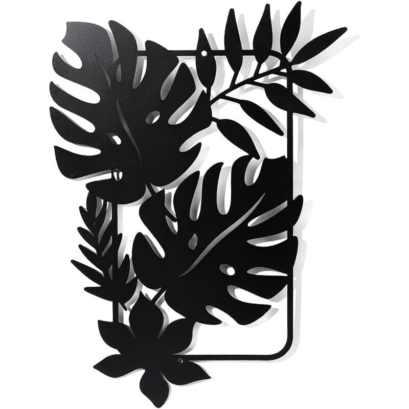 foto del prodotto sollbry decorazione da parete in metallo con foglie di palma, decorazione da appendere nera, silhouette da parete con foglie tropicali per casa,
