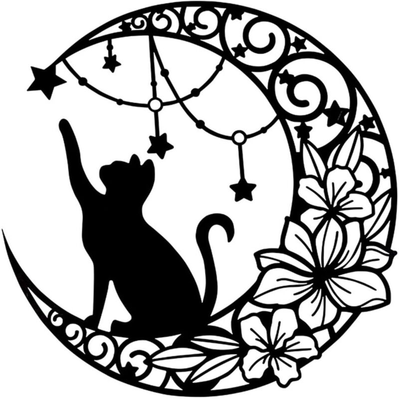 foto del prodotto sollbry decorazione da parete in metallo con gatto nero silhouette di gatto con luna e gatto decorazioni da parete in ferro battuto nero con luna