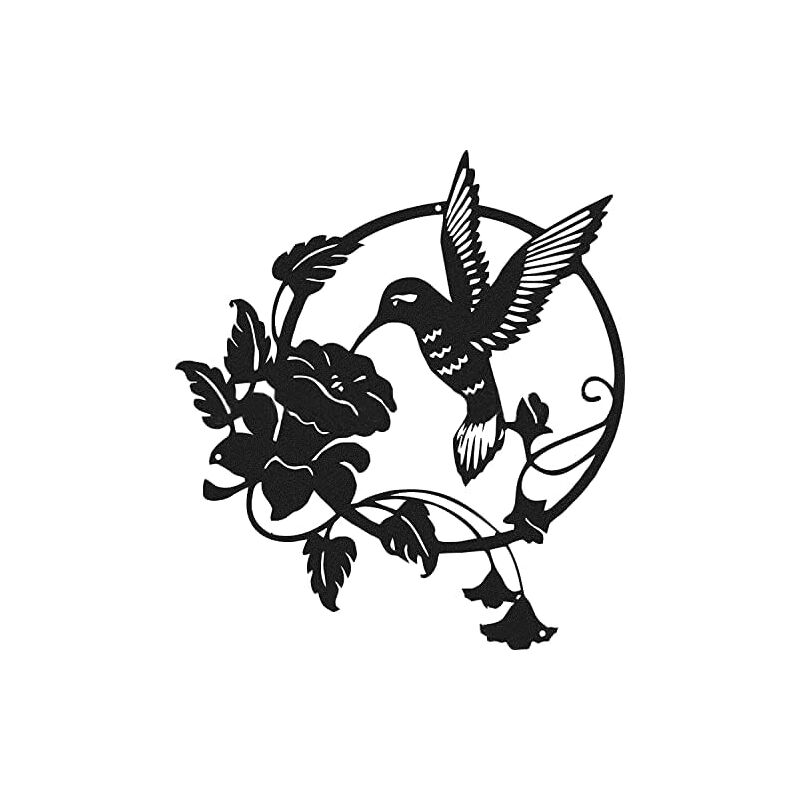 foto del prodotto sollbry decorazione da parete rotonda in metallo, 1 pezzo, decorazione da giardino, soggiorno, a forma di colibr , cerchi, regalo nero, 25 x 25 cm 