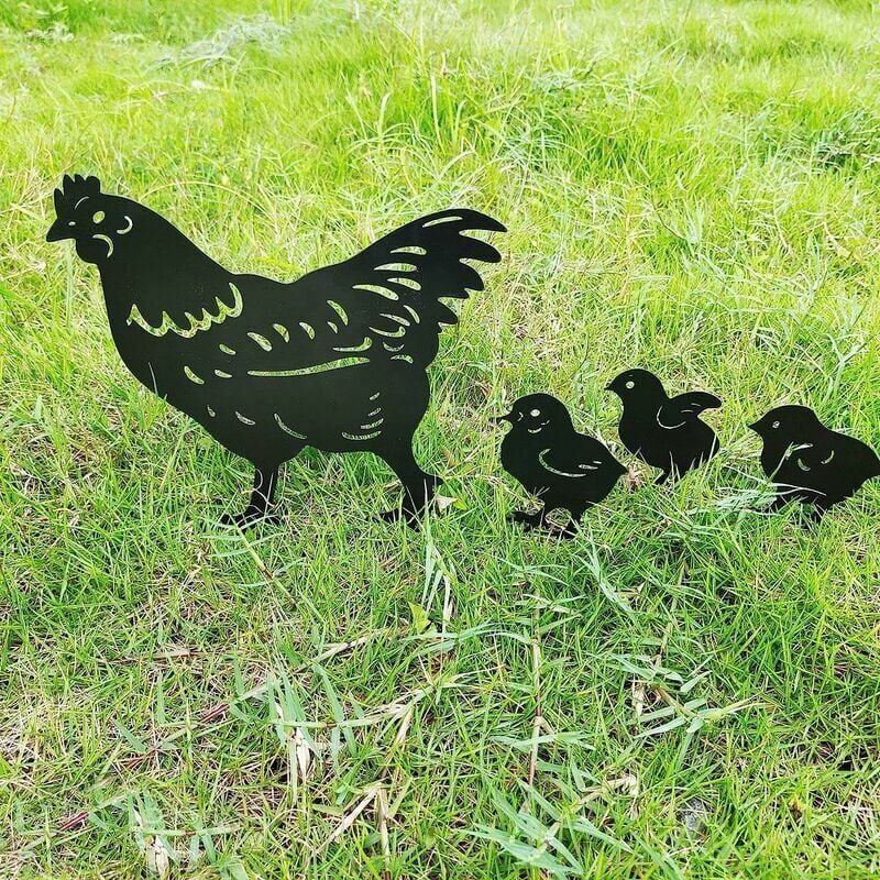 foto del prodotto sollbry decorazioni da giardino in metallo per esterni, statue in metallo con galline da cortile, decorazioni da giardino decorative, vialetti per