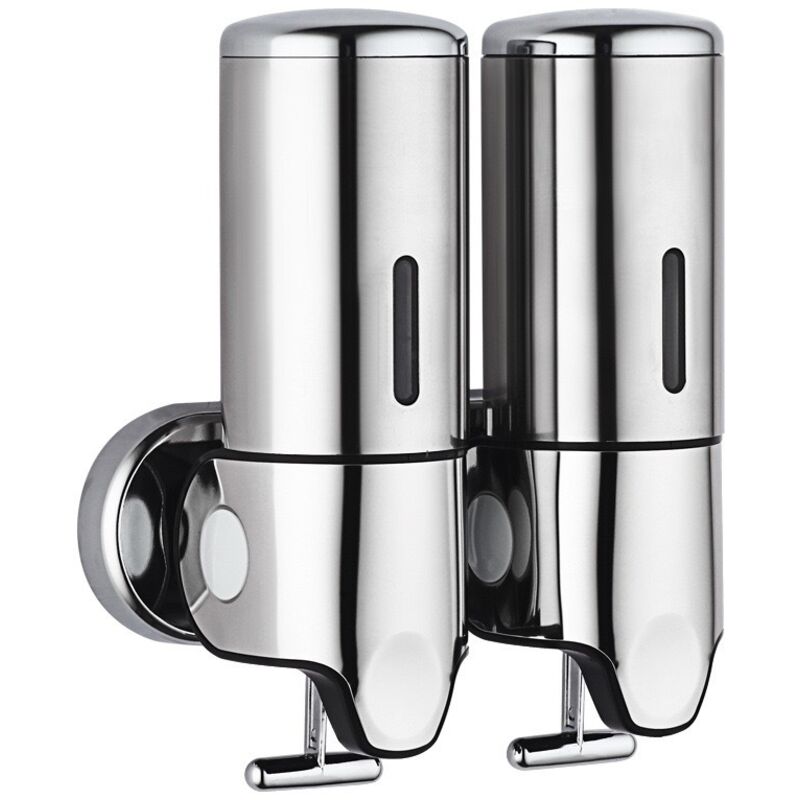foto del prodotto sollbry - dispenser per doccia 2 in 1 da parete per bagno, toilette, cucina, hotel - contiene shampoo, sapone, balsamo, bagnoschiuma - argento,