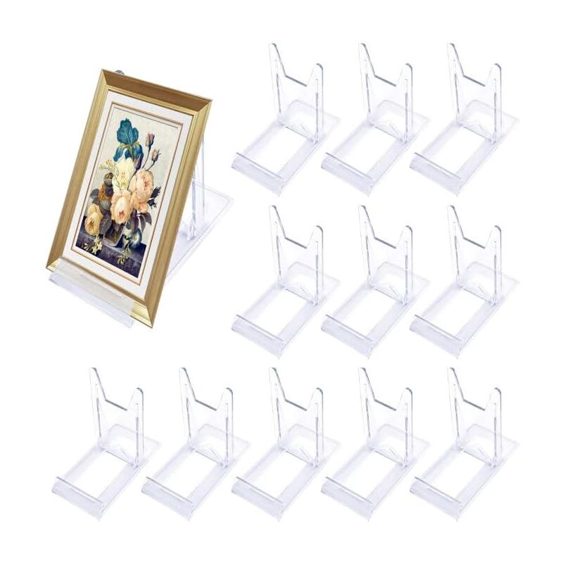 foto del prodotto sollbry espositore in acrilico trasparente da 12 pezzi, cavalletti in plastica regolabili, porta biglietti, mini cavalletti e porta piatti, porta