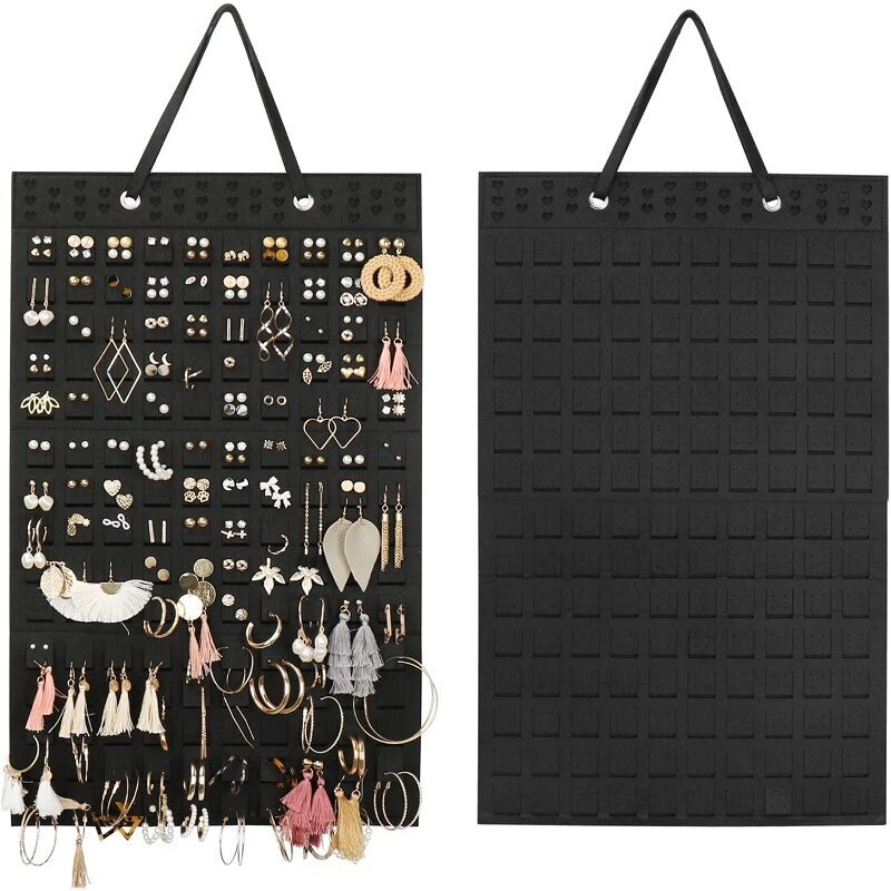foto del prodotto sollbry espositore per gioielli da appendere, contenitore per orecchini, porta orecchini pieghevole, espositore per gioielli, per orecchini nero 