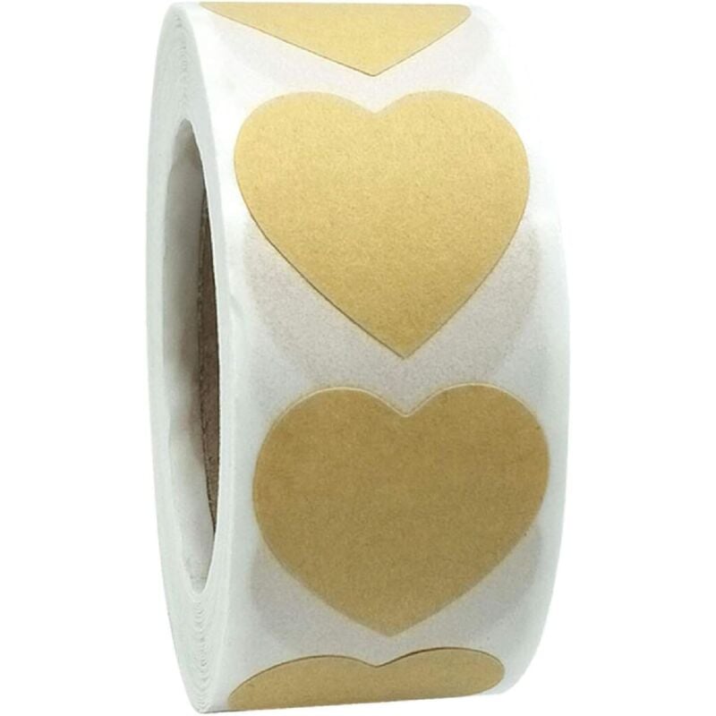 foto del prodotto sollbry etichette adesive a forma di cuore, rotolo di etichette di ringraziamento, uso aziendale o personale, carta kraft, 2,5 cm cuore 