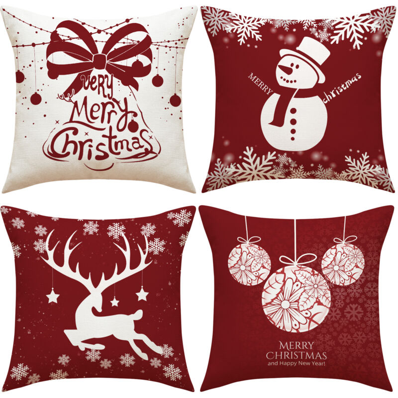 foto del prodotto sollbry federa, set da 4 e federa per cuscino quadrato in lino con stampa natalizia a fiocchi di neve, per letto, auto, casa, divano, 45 x 45 cm