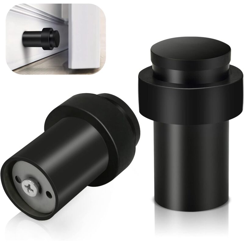 foto del prodotto sollbry fermaporta in acciaio inox resistente nero, confezione da 2 protezione murale decorativa in gomma piena per battiscopa 65 mm