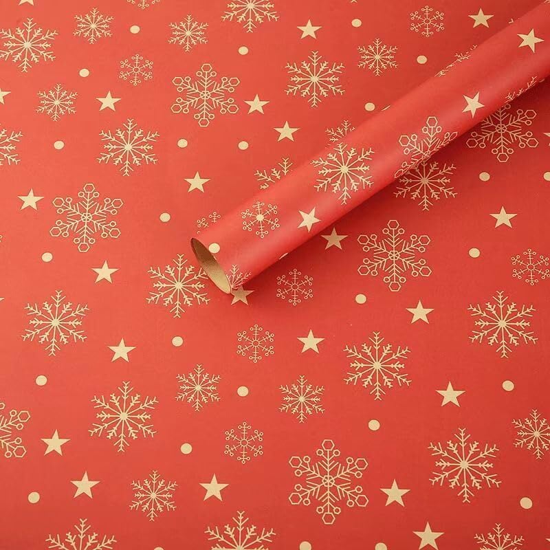 foto del prodotto sollbry fiori, regali, decorazioni per scatole regalo, regali, carta da regalo con fiori, carta da regalo spessa con fiocchi di neve rossi