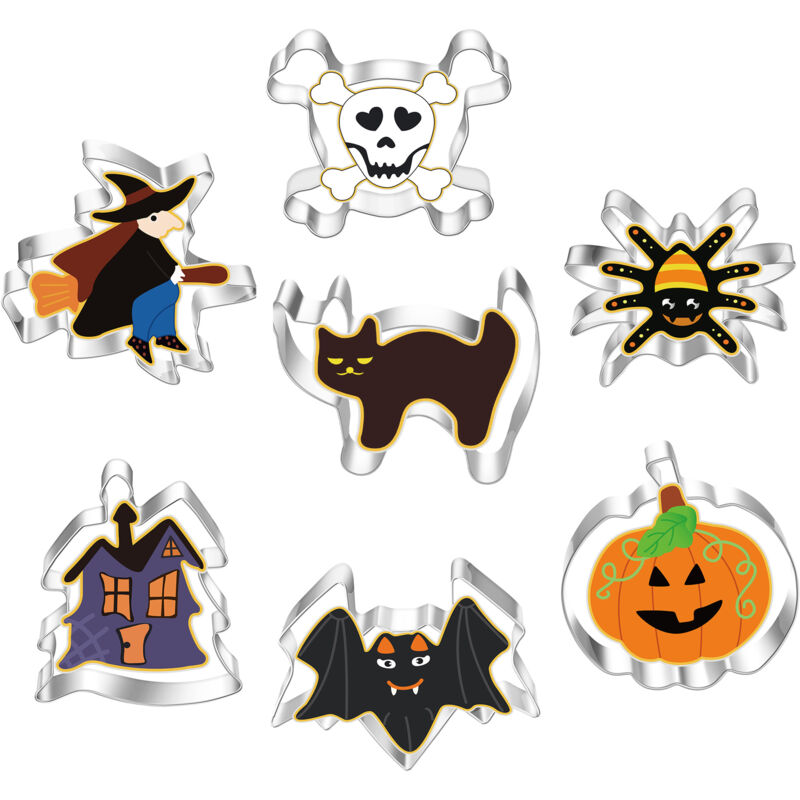 foto del prodotto sollbry formine per biscotti di halloween in acciaio inossidabile, strumenti per modellare e cuocere per la decorazione di dolcetti per feste di