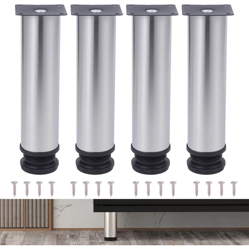 foto del prodotto sollbry gambe regolabili per mobili in acciaio inox, argento, 18 cm, gambe per tavolo in metallo, piedini per mobili altezza 18 cm, argento 
