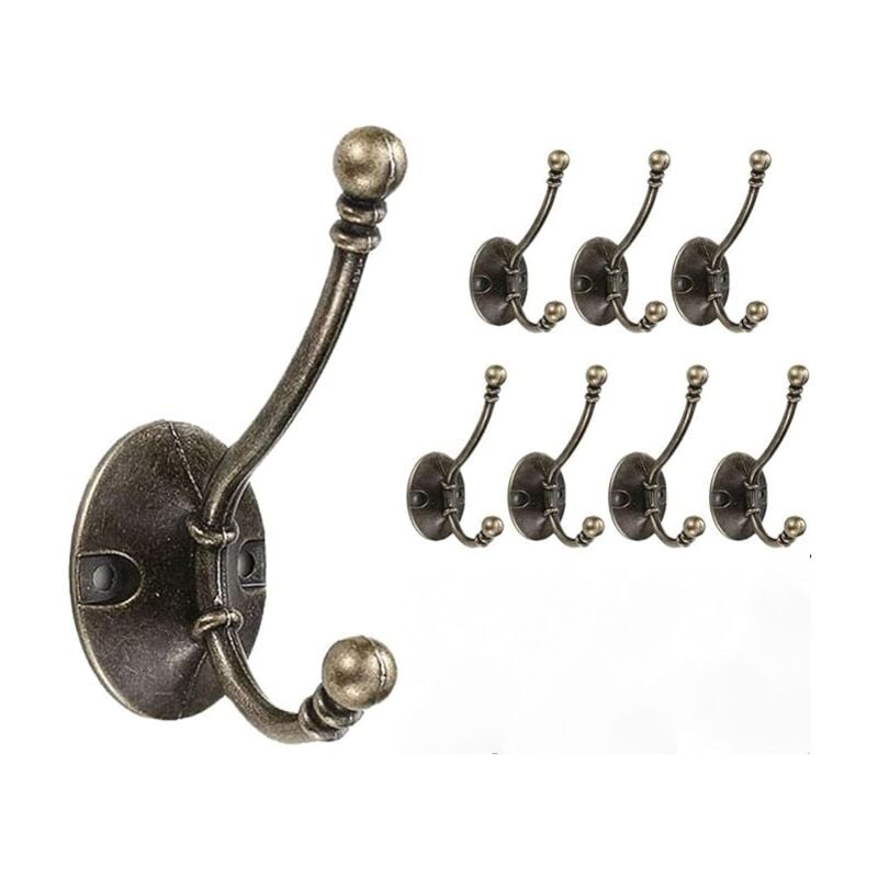 foto del prodotto sollbry ganci da parete vintage, 8 ganci doppi da parete in metallo resistente per appendere vestiti, giacche, accappatoi, asciugamani, cappelli,