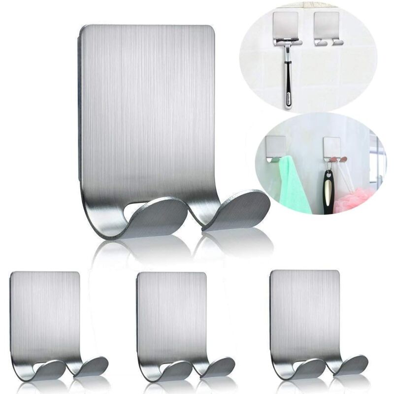 foto del prodotto sollbry gancio porta rasoio adesivo doppio gancio in metallo, porta rasoio impermeabile, gancio per asciugamano da bagno in acciaio inox per doccia
