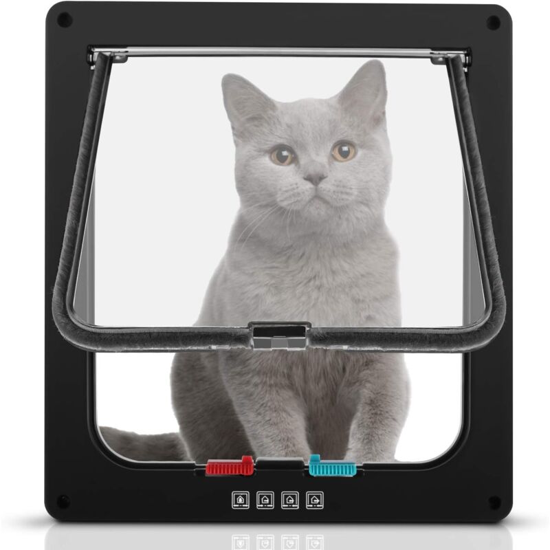 foto del prodotto sollbry gattaiola con serratura per porte interne ed esterne, porta per animali domestici resistente alle intemperie per cani e gatti, nera