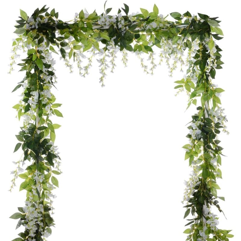 foto del prodotto sollbry ghirlanda di fiori artificiali in seta da 2 m, con glicine, edera, foglie verdi, per decorazioni da parete per matrimoni, feste, casa e