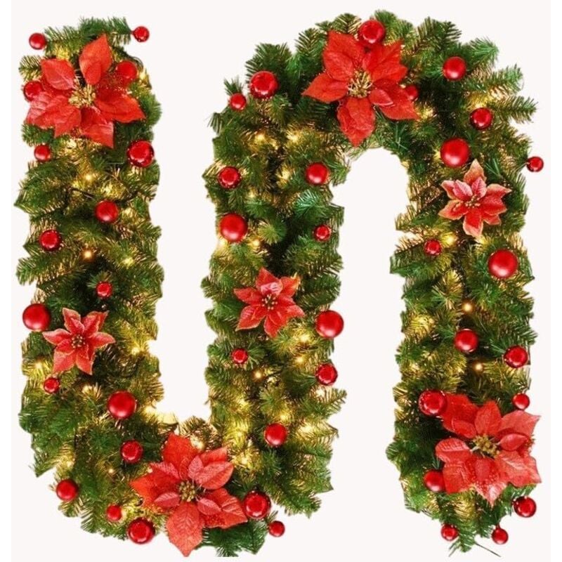 foto del prodotto sollbry ghirlande di natale con luci, decorazioni natalizie, ghirlande di natale artificiali per le feste, 9 piedi/2,7 m (colore rosso)