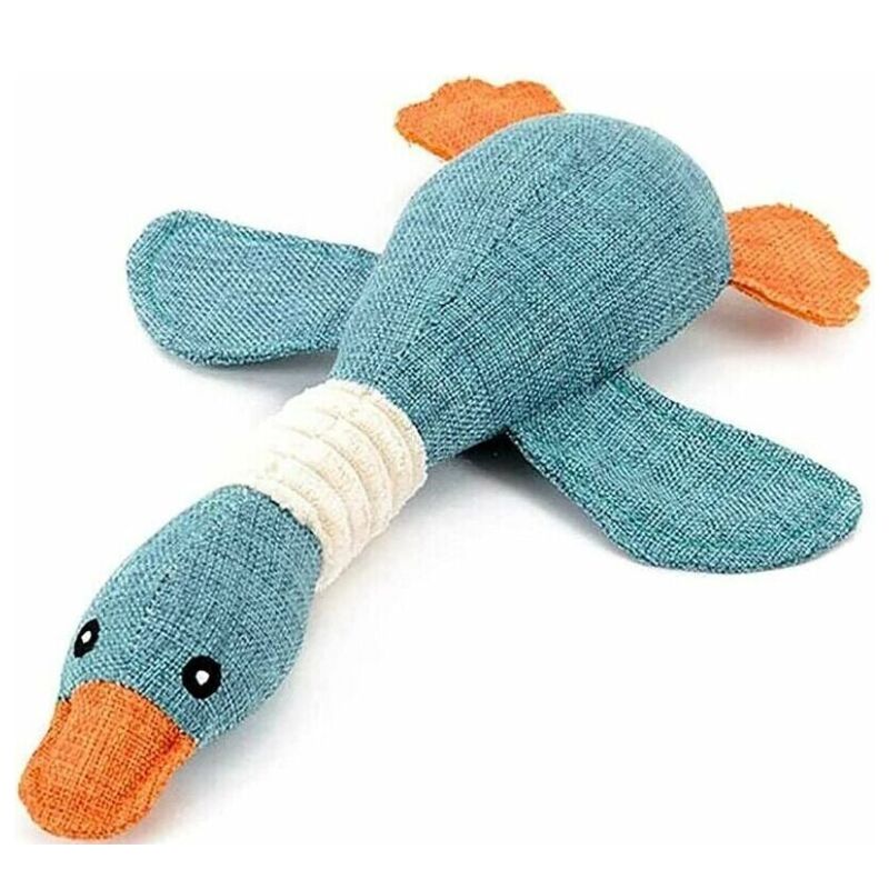 foto del prodotto sollbry giocattolo per cuccioli di cane, accessorio da gioco, peluche interattivo per cani, a forma di oca selvatica, regalo blu, versione morbida