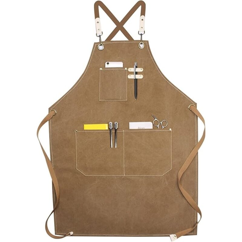 foto del prodotto sollbry grembiule da lavoro resistente, grembiule da cucina per uomo, con cinturino regolabile in tela con 4 tasche, grembiule da falegnameria per