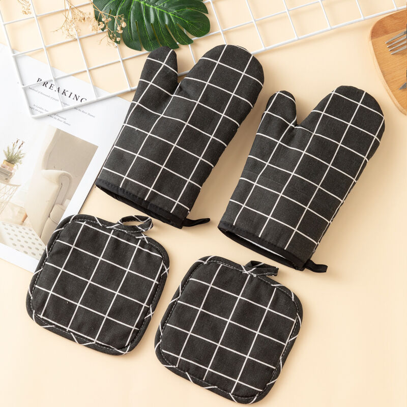 foto del prodotto sollbry guanti da forno, 1 paio di guanti da cucina in cotone con 2 presine, guanti da forno lavabili, guanti da forno antiscivolo, guanti da forno