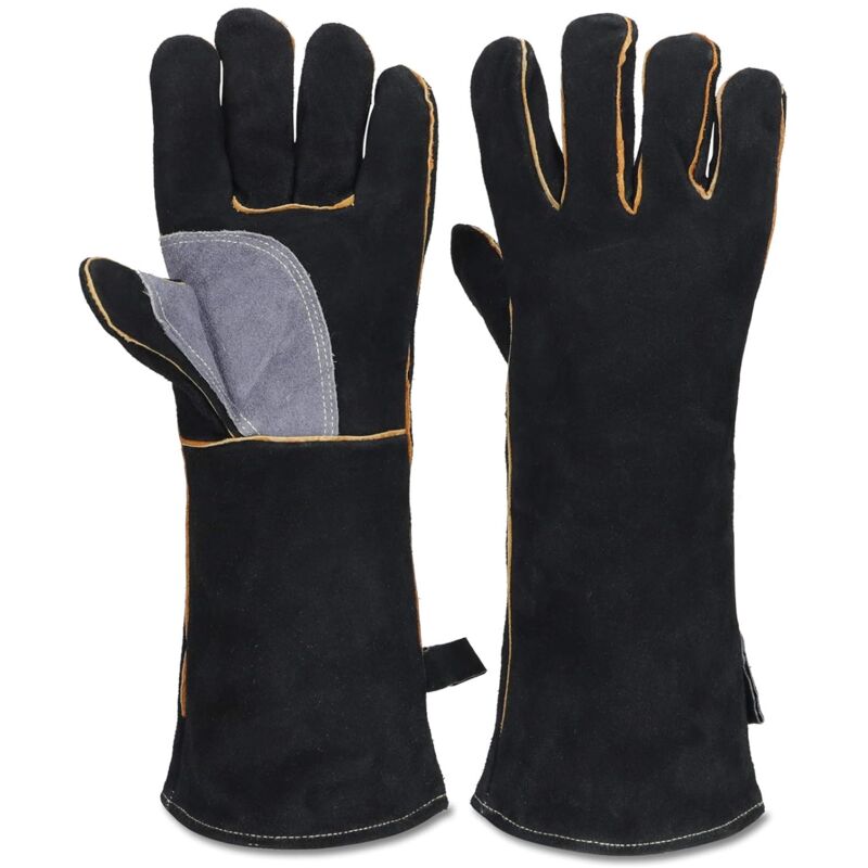 foto del prodotto sollbry guanti resistenti al calore e al fuoco, in pelle con cuciture in kevlar, perfetti per caminetti, fornelli, forni, grill, saldatura,