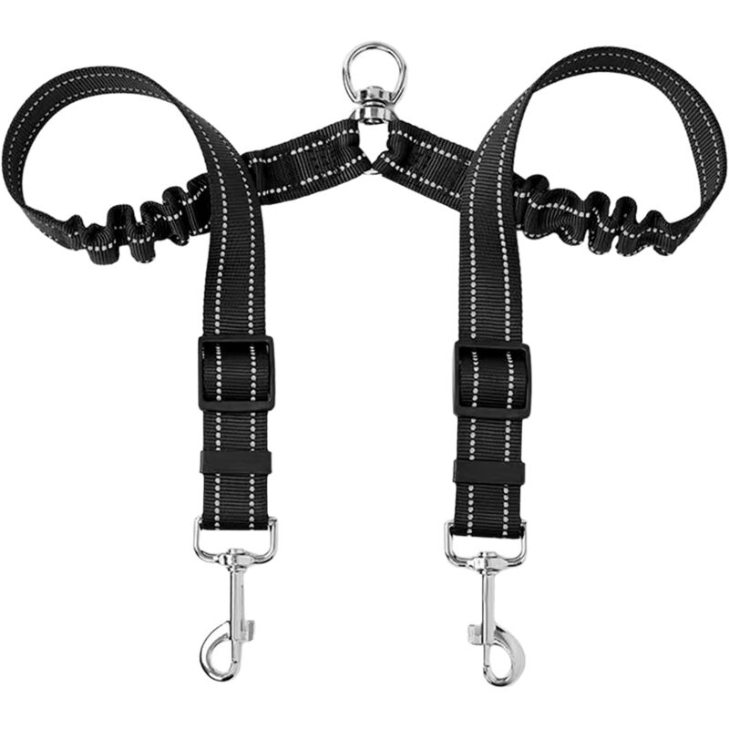 foto del prodotto sollbry guinzaglio per cani a doppia estremit , guinzaglio doppio per cani, girevole a 360 , elastico, riflettente, per portare a spasso 2 cani di