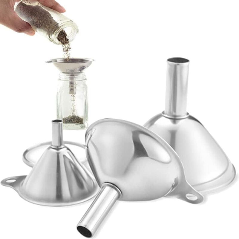 foto del prodotto sollbry imbuto in acciaio inossidabile, 3 pezzi mini imbuto in acciaio inossidabile imbuti da cucina in acciaio inossidabile con manici mini imbuto