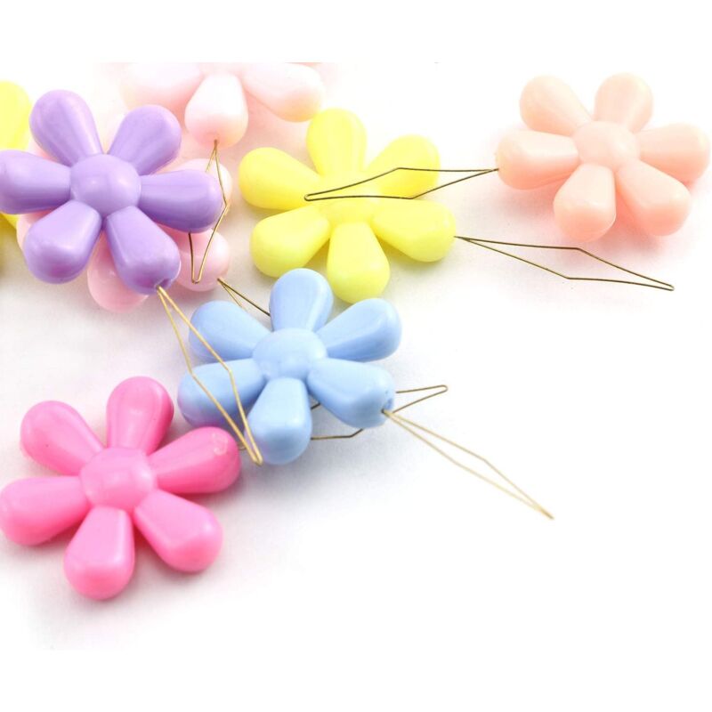 foto del prodotto sollbry infila ago 10 pezzi in colori assortiti in plastica con testa di fiore, infila ago per cucire a mano
