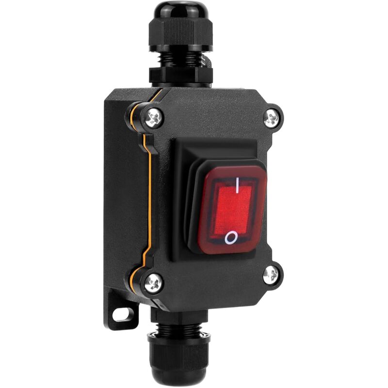 foto del prodotto sollbry interruttore a cavo in linea impermeabile ip65 con spia rossa, 12 24 v 30 a, interruttore a bilanciere dpst, controllo on off a doppia