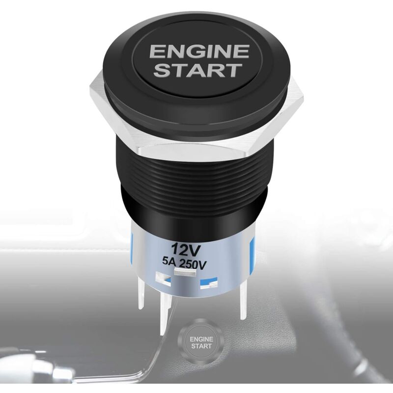 foto del prodotto sollbry interruttore di avviamento motore, interruttore a pulsante per auto da 12 v, interruttore di accensione a pressione con luce led bianca per