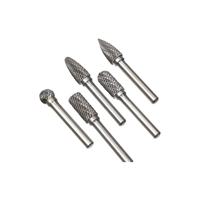 foto del prodotto sollbry kit di 5 frese rotanti a doppio taglio, gambo da 6 mm, testa da 10 mm, utensile per levigatura elettrica per intaglio, lucidatura e