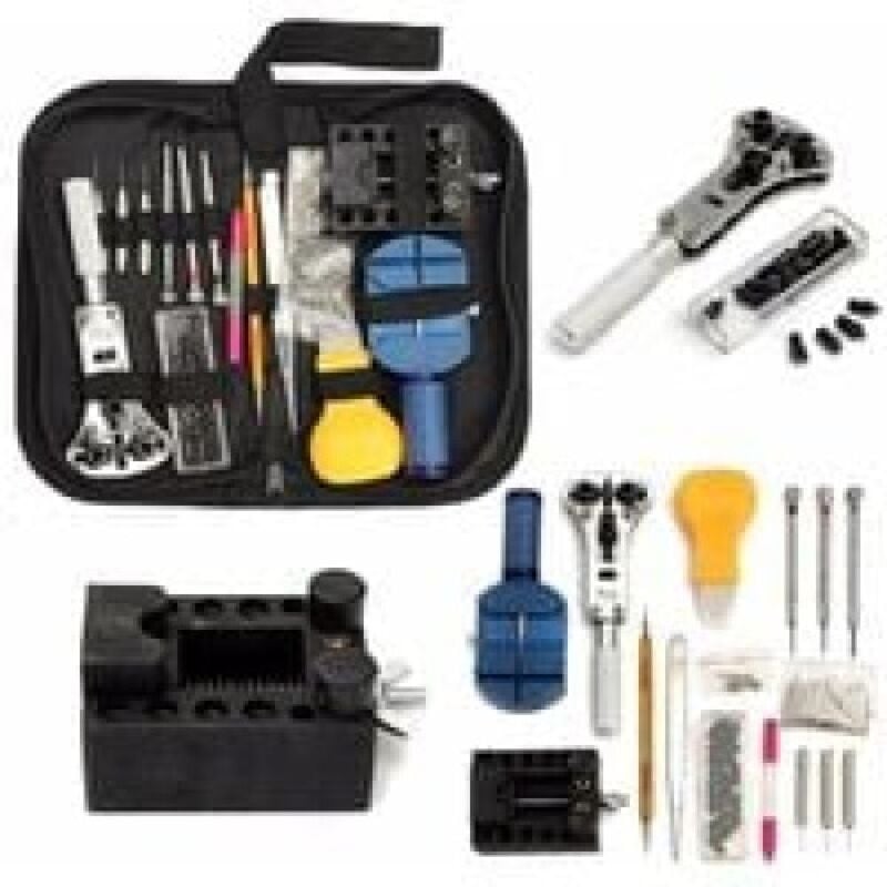 foto del prodotto sollbry kit di riparazione orologi 144 pezzi kit di assistenza professionale con custodia per il trasporto e manuale utente batteria,