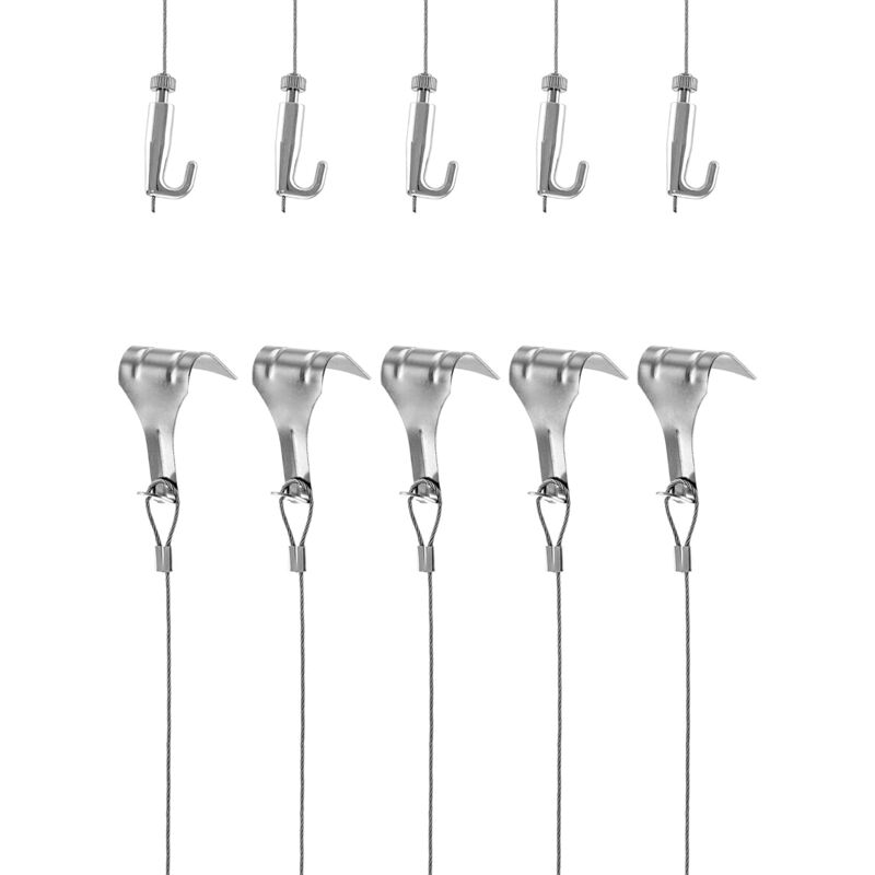 foto del prodotto sollbry kit per appendere cornici e specchi, filo di acciaio inossidabile 1,5 mm x 2 m con gancio regolabile e ganci per binario, carico 40 kg, 5