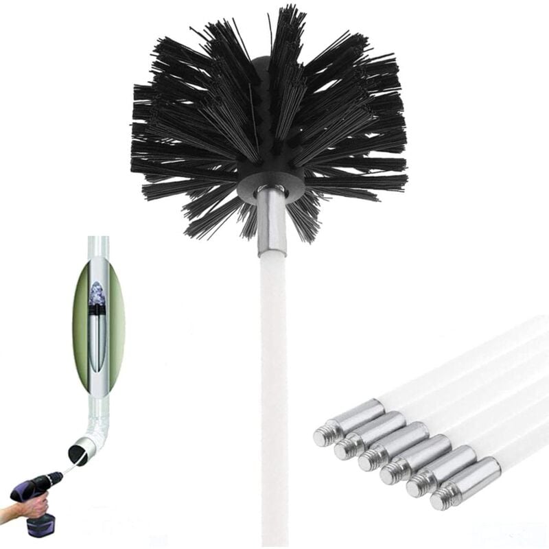 foto del prodotto sollbry kit spazzola per camino, spazzola per pulizia camino, kit per pulizia camino, contiene 6 aste flessibili 41 cm e 1 testina per pulizia