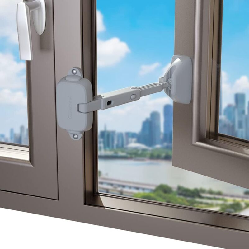 foto del prodotto sollbry limitatore di sicurezza per finestre per bambini, per serrature di sicurezza per finestre per bambini piccoli e animali domestici grigio 