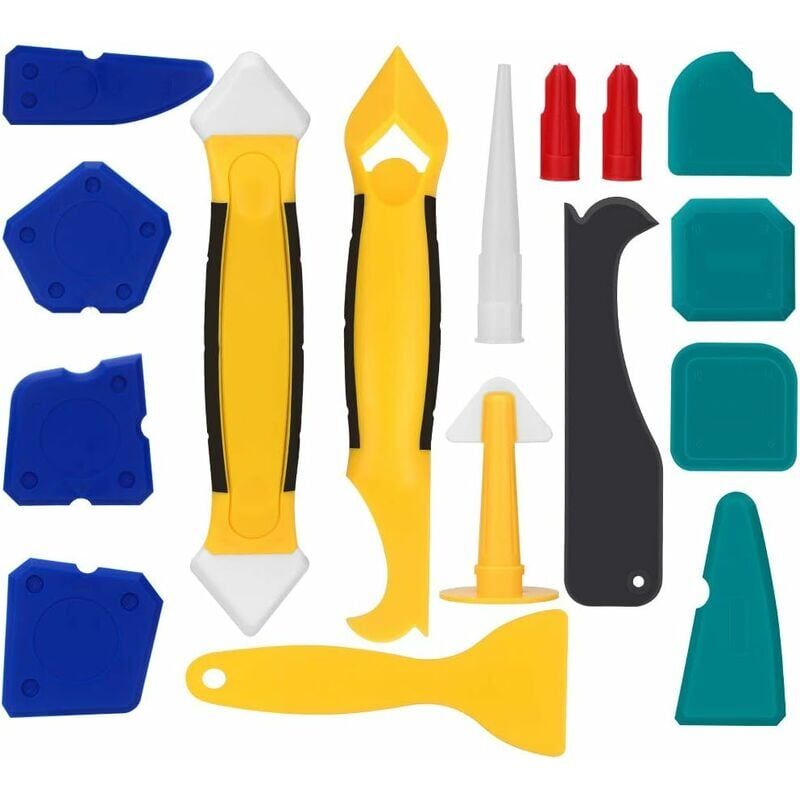 foto del prodotto sollbry lisciante per stucco in silicone, utensili per calafataggio, kit di 16 utensili per sigillante, raschietto per lisciare lo stucco,