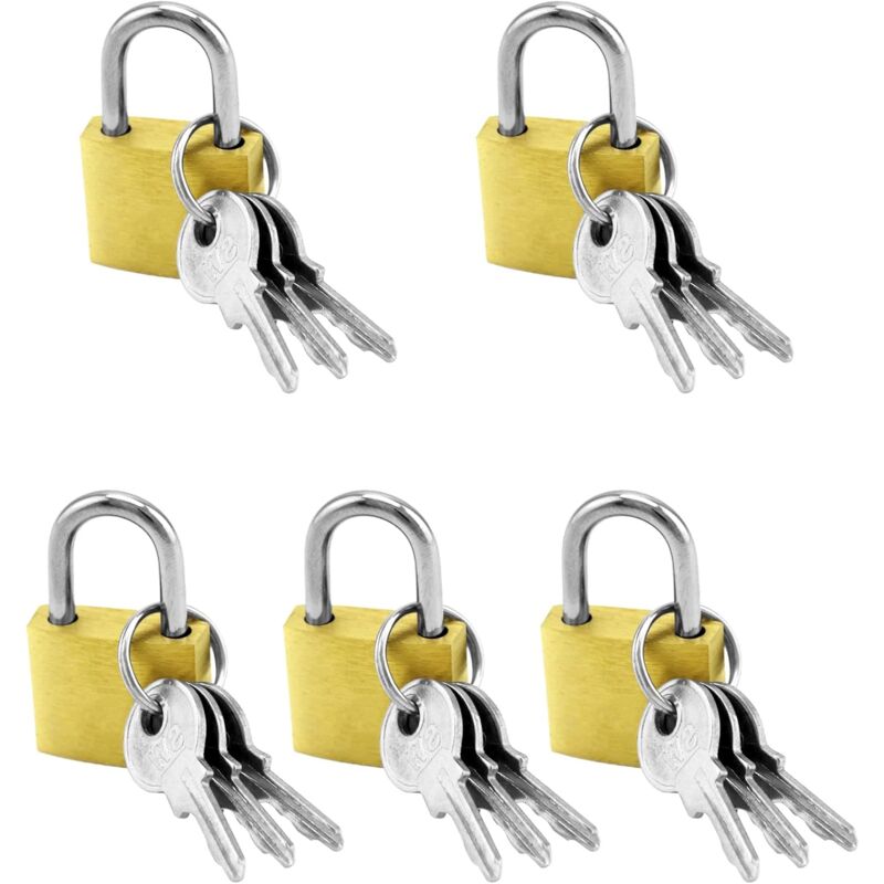 foto del prodotto sollbry lucchetti a chiave mini da 5 pezzi, piccoli lucchetti in ottone, per valigie, armadietti, bagagli, borse da viaggio e zaini, 20 mm