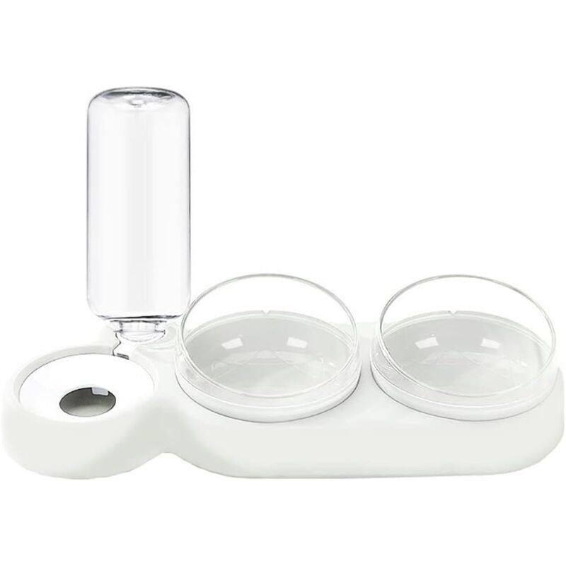 foto del prodotto sollbry mangiatoia per animali domestici, 2 in 1 con doppia ciotola e bottiglia d acqua automatica, design inclinato e rotante per gatti e cani,