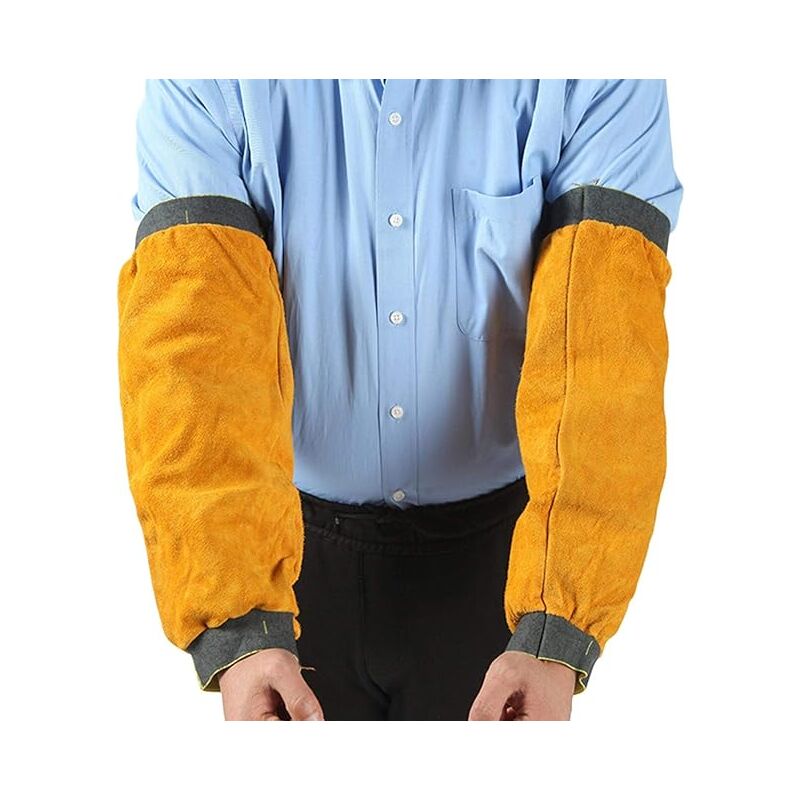 foto del prodotto sollbry manicotti in pelle per saldatura, manichetti in pelle per saldatura per uomo e donna, manichetti protettivi per il giardinaggio resistenti