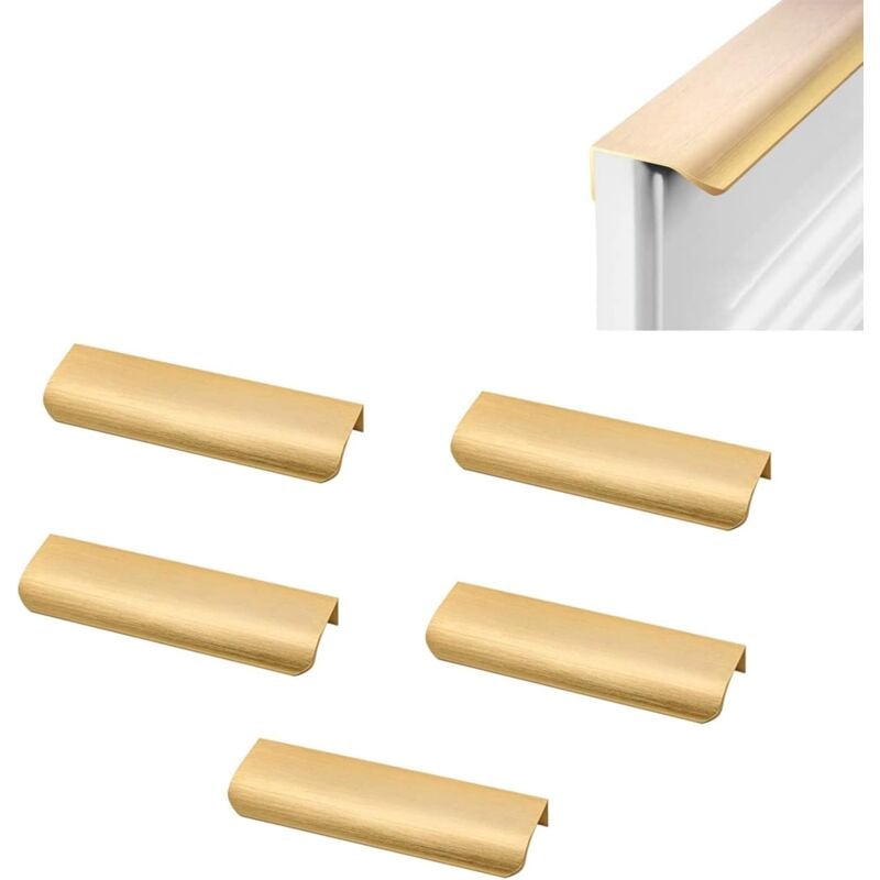 foto del prodotto sollbry maniglia per mobili in oro, 5 pezzi maniglie per mobili nascoste in alluminio, 150 mm, maniglie per cassetti nascosti, maniglia per profilo