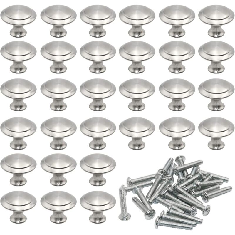 foto del prodotto sollbry maniglie per porte rotonde da 27 mm, 30 pezzi, in acciaio inossidabile spazzolato, a forma di fungo, per cassetti, maniglie rotonde da