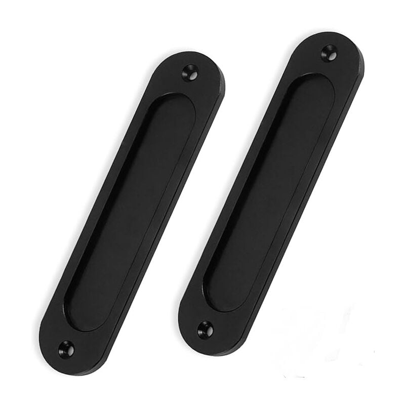 foto del prodotto sollbry maniglie per porte scorrevoli in alluminio, confezione da 2, colore nero opaco, rotonde da 15 cm, con piastra piatta incassata, per armadi