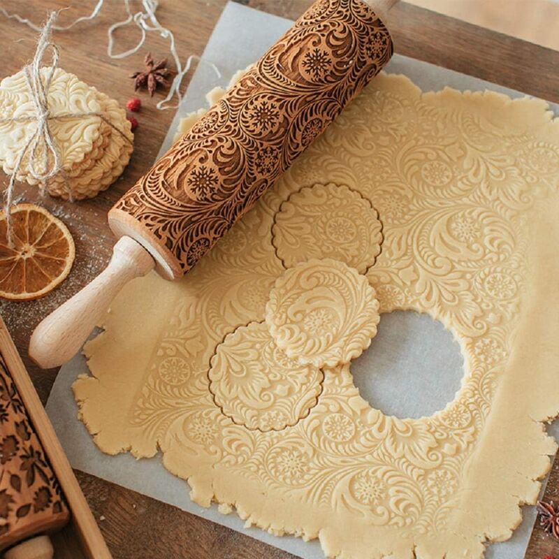 foto del prodotto sollbry mattarello per dolci, mattarello inciso, mattarello inciso, attrezzi per decorare la cucina, cottura al forno, biscotti in rilievo, regali