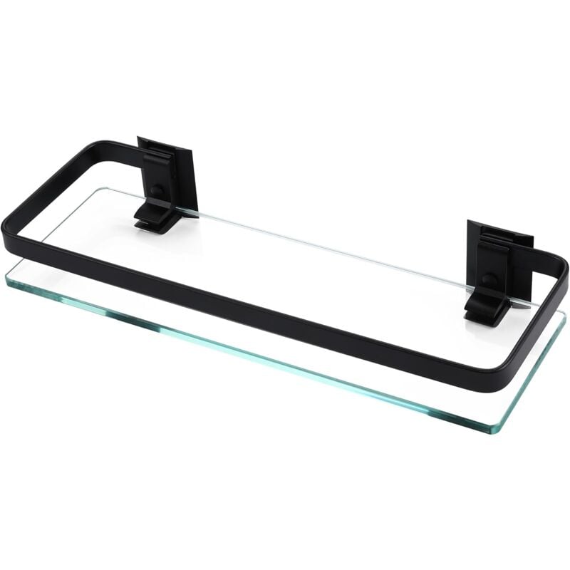 foto del prodotto sollbry mensola da parete per bagno in alluminio, vetro temperato extra spesso, cestino rettangolare a 1 piano, montaggio a parete nero, 35x12x4,5