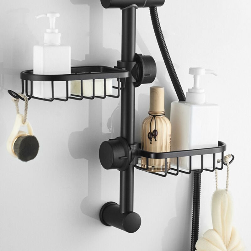 foto del prodotto sollbry mensole doccia in acciaio inox senza foratura, mensola telescopica per bagno in acciaio inox nero t audace, mensola porta doccia, porta
